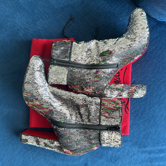 Christian Louboutin Moulamax 100 Silver Sequin Bootie Size 41 - Picture 8 of 15
